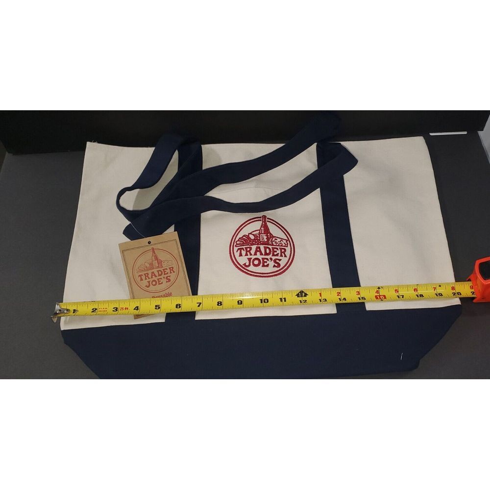 Trader Joe's Reusable Canvas Eco Tote Bag Heavy Duty Bag Blue White Brand NEW‼️‎ - Picture 2 of 3